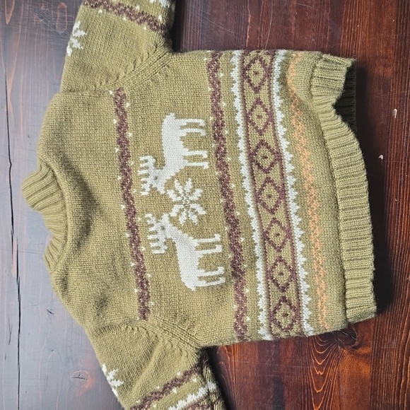 Janie And Jack Green and Brown Nordic Deer Pattern Wool Jacket - Picture 4 of 4